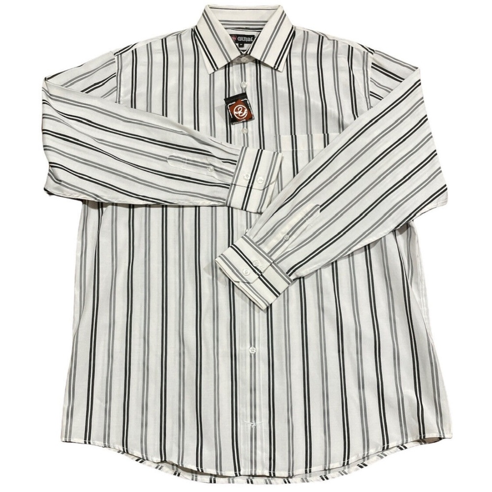 Culture Jeans Mens Button T-Shirt White/Black Long Sleeve Collar Pockets M NEW